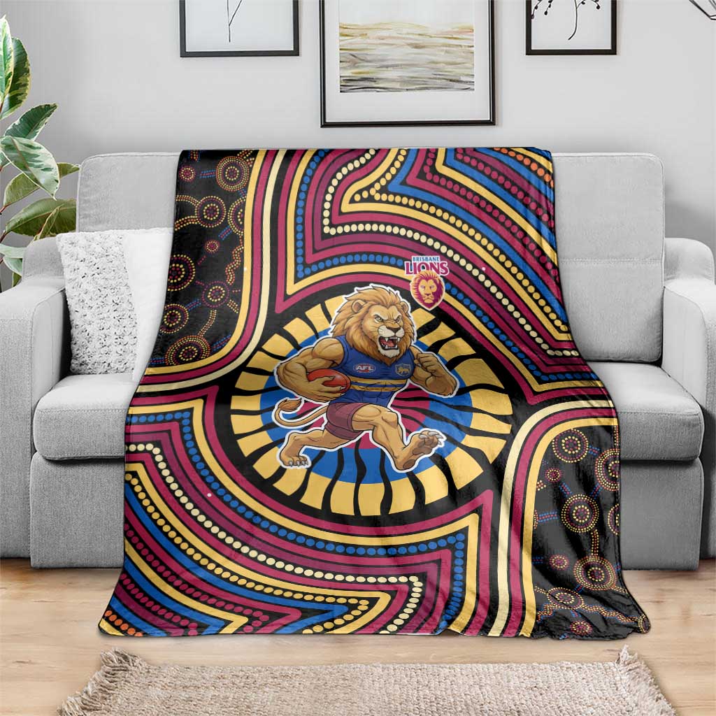 Brisbane Lions Blanket Indigenous Monochrome Dot Art Mascot Style