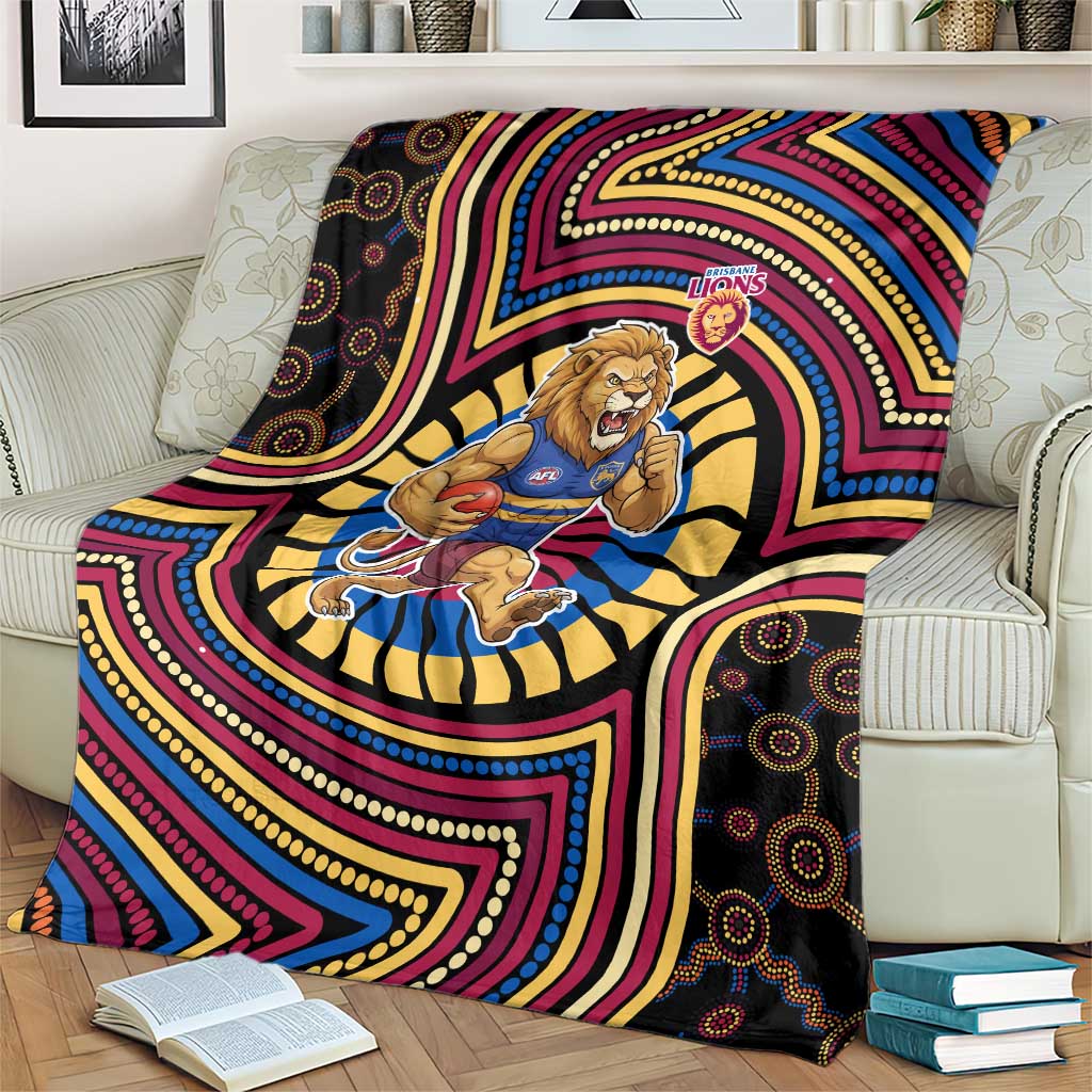 Brisbane Lions Blanket Indigenous Monochrome Dot Art Mascot Style