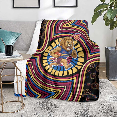 Brisbane Lions Blanket Indigenous Monochrome Dot Art Mascot Style