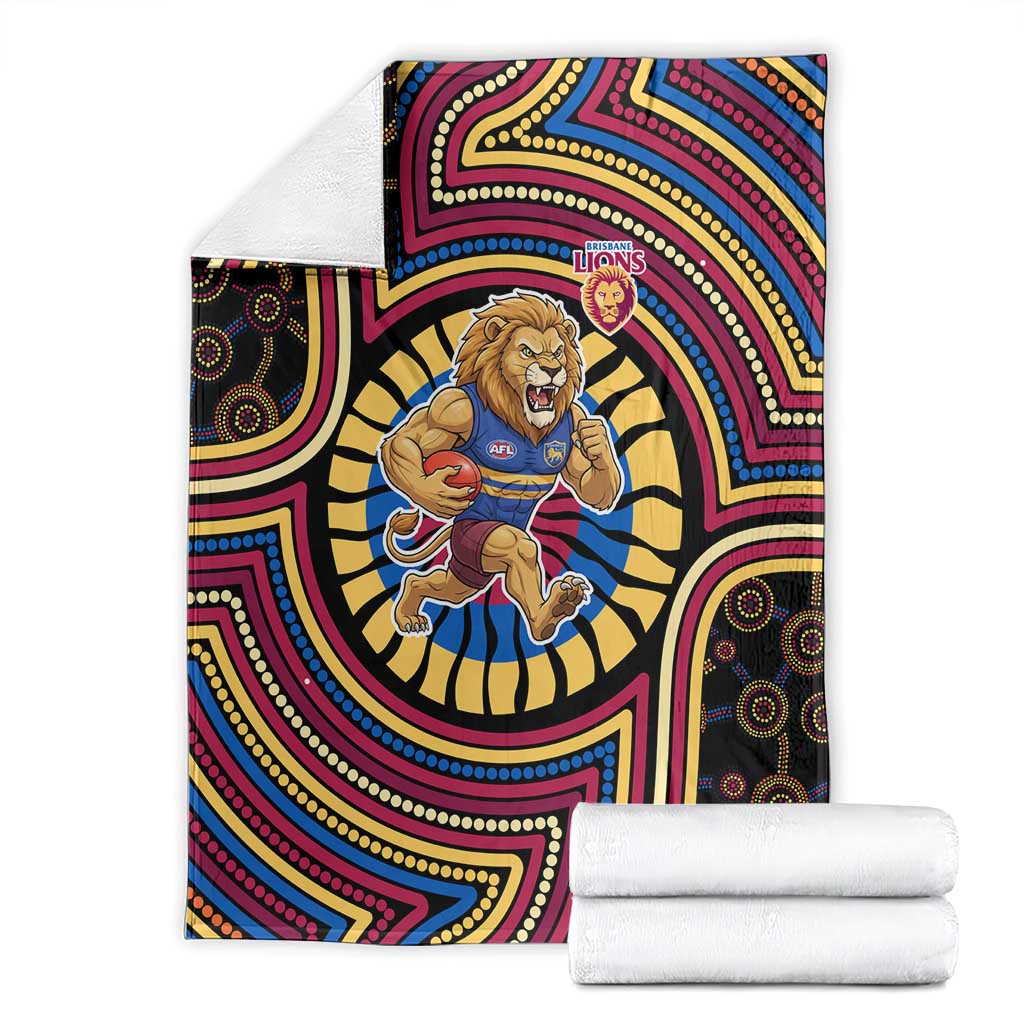 Brisbane Lions Blanket Indigenous Monochrome Dot Art Mascot Style