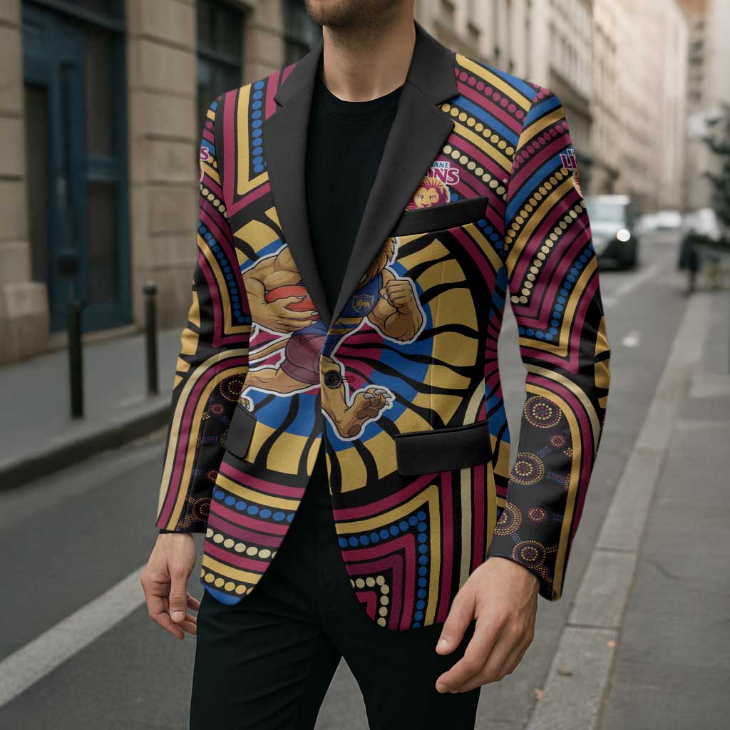 Brisbane Lions Blazer Indigenous Monochrome Dot Art Mascot Style