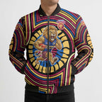 Brisbane Lions Bomber Puffer Jacket Indigenous Monochrome Dot Art Mascot Style