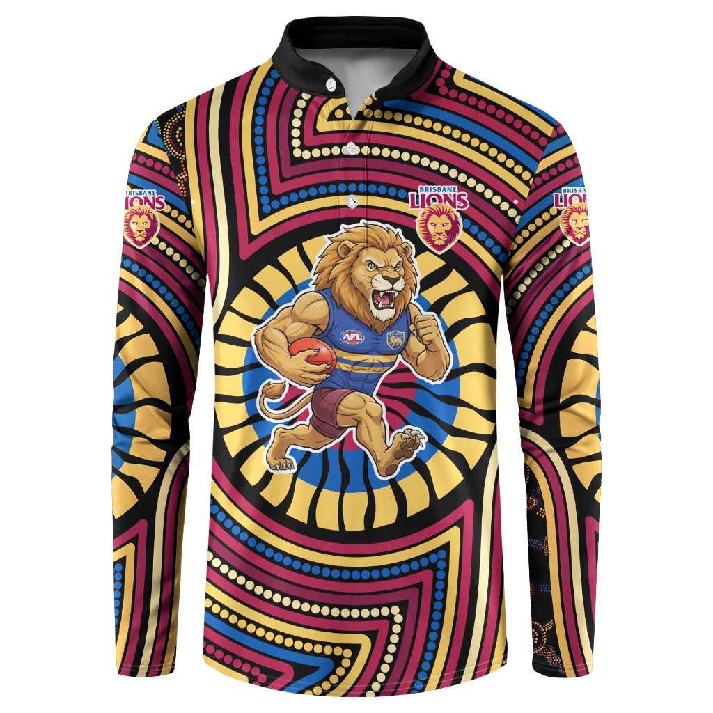 Brisbane Lions Button Sweatshirt Indigenous Monochrome Dot Art Mascot Style
