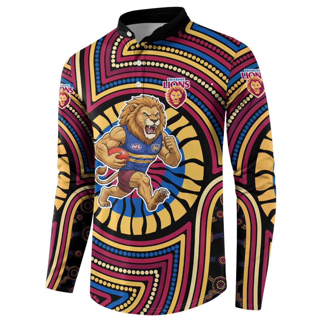 Brisbane Lions Button Sweatshirt Indigenous Monochrome Dot Art Mascot Style