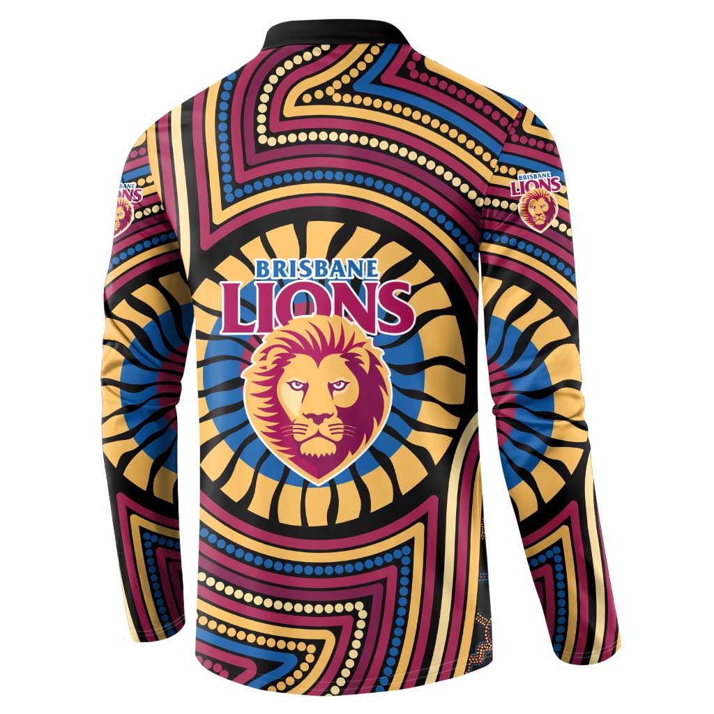 Brisbane Lions Button Sweatshirt Indigenous Monochrome Dot Art Mascot Style