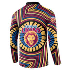 Brisbane Lions Button Sweatshirt Indigenous Monochrome Dot Art Mascot Style