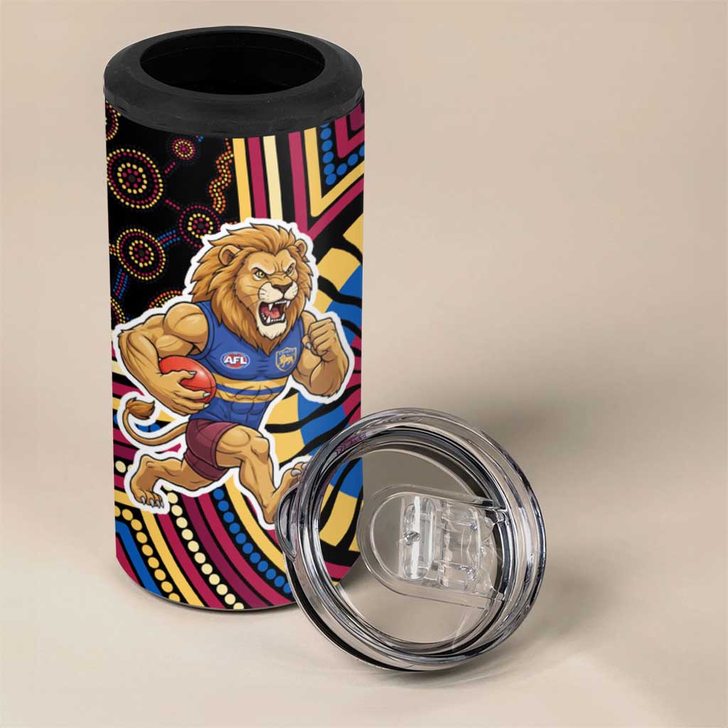 Brisbane Lions 4 in 1 Can Cooler Tumbler Indigenous Monochrome Dot Art Mascot Style