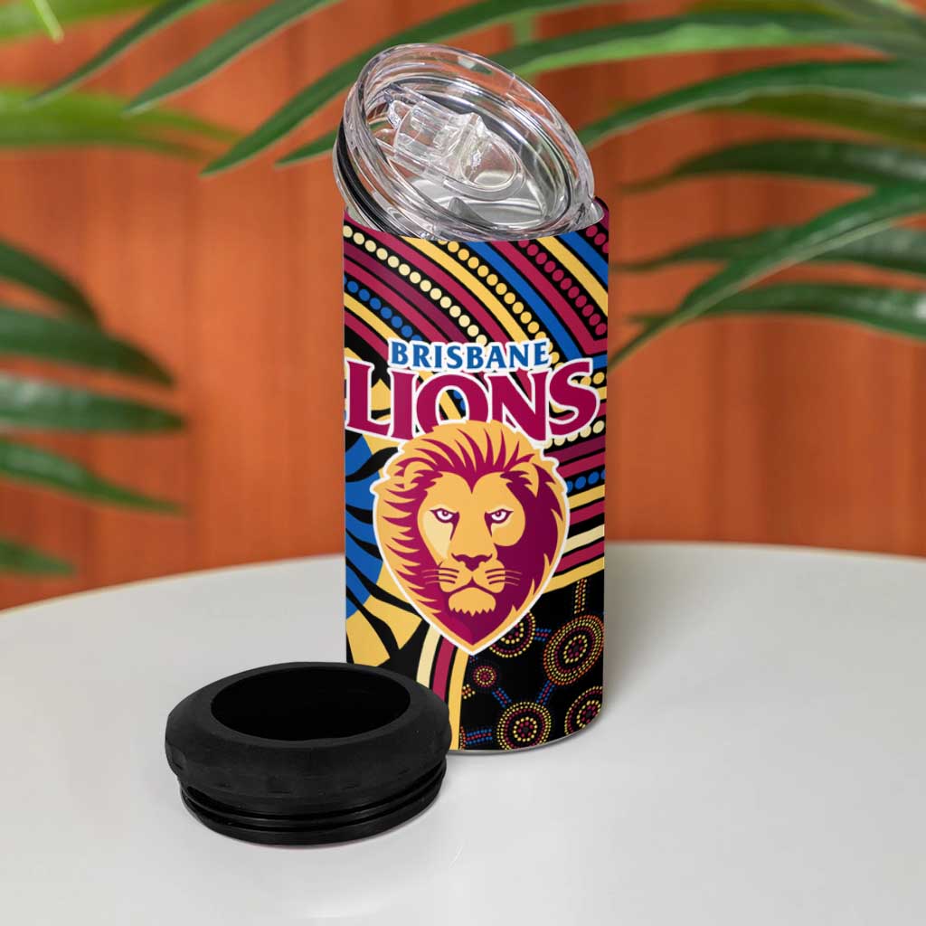 Brisbane Lions 4 in 1 Can Cooler Tumbler Indigenous Monochrome Dot Art Mascot Style