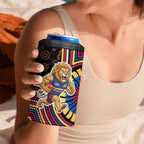 Brisbane Lions 4 in 1 Can Cooler Tumbler Indigenous Monochrome Dot Art Mascot Style