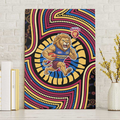 Brisbane Lions Canvas Wall Art Indigenous Monochrome Dot Art Mascot Style
