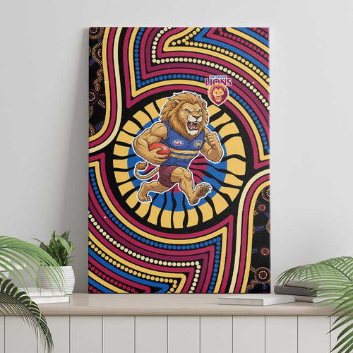 Brisbane Lions Canvas Wall Art Indigenous Monochrome Dot Art Mascot Style