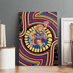 Brisbane Lions Canvas Wall Art Indigenous Monochrome Dot Art Mascot Style