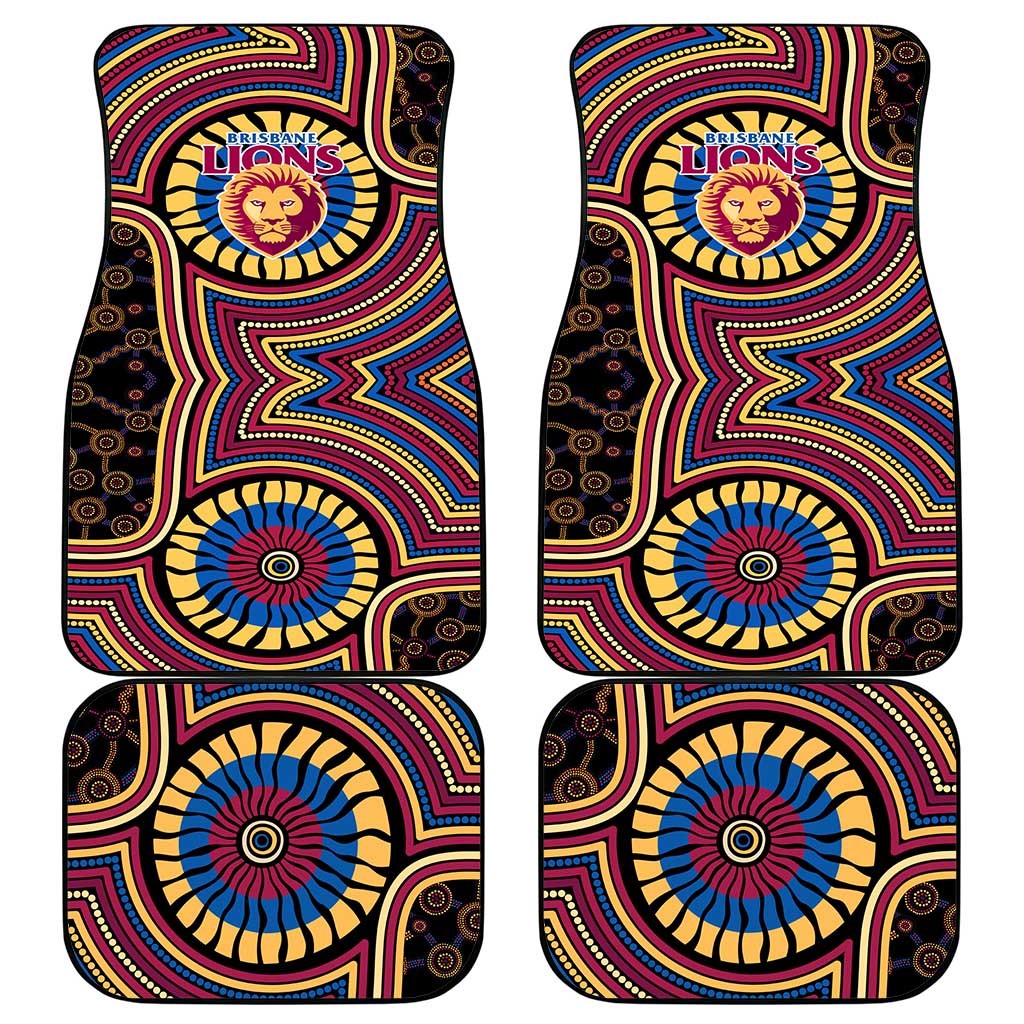 Brisbane Lions Car Mats Indigenous Monochrome Dot Art Mascot Style