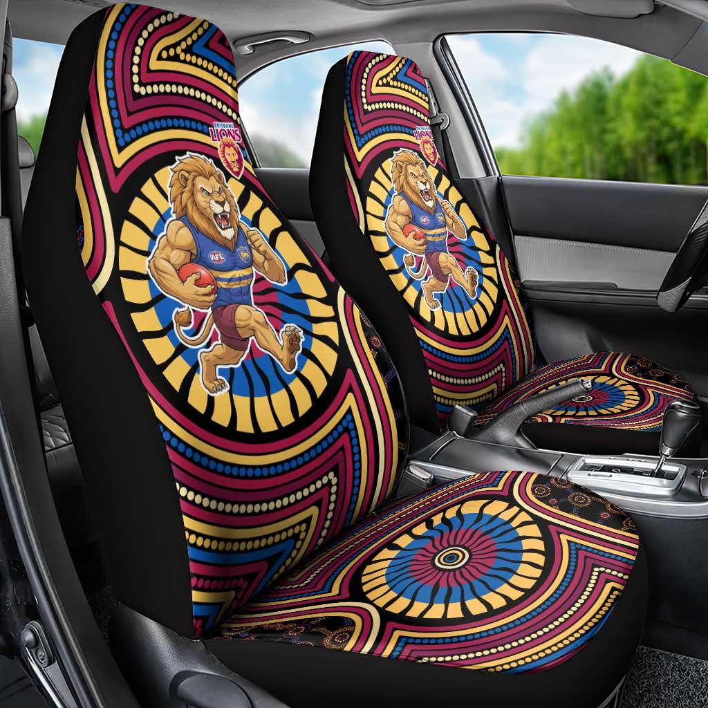Brisbane Lions Car Seat Cover Indigenous Monochrome Dot Art Mascot Style