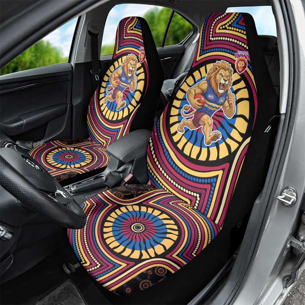 Brisbane Lions Car Seat Cover Indigenous Monochrome Dot Art Mascot Style