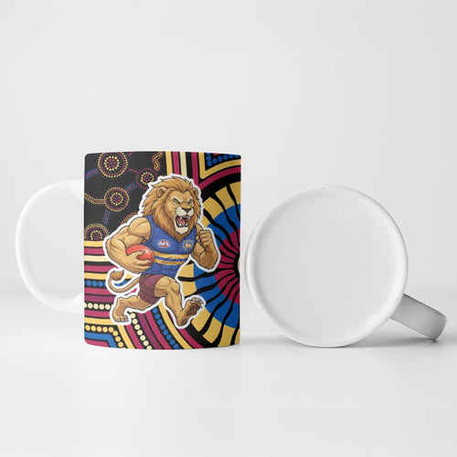 Brisbane Lions Ceramic Mug Indigenous Monochrome Dot Art Mascot Style