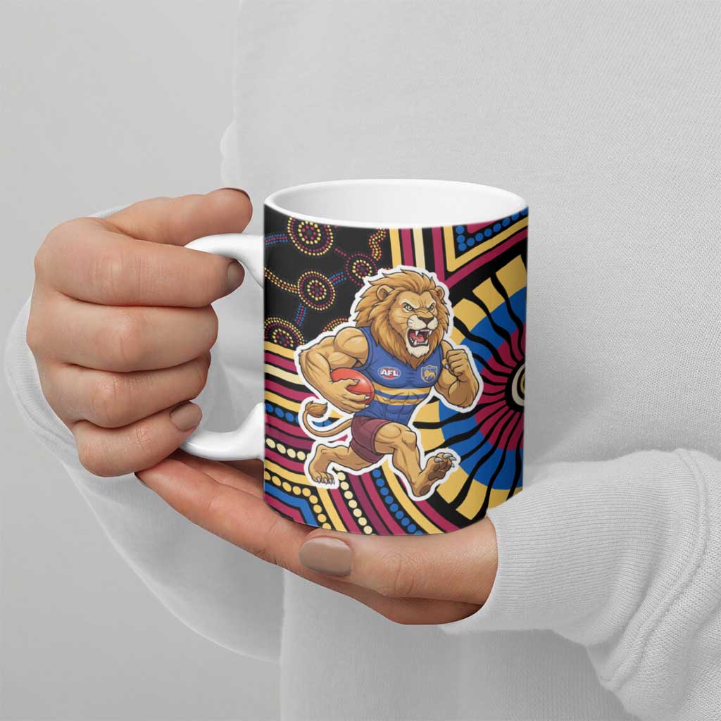 Brisbane Lions Ceramic Mug Indigenous Monochrome Dot Art Mascot Style