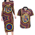 Brisbane Lions Couples Matching Long Sleeve Bodycon Dress and Hawaiian Shirt Indigenous Monochrome Dot Art Mascot Style