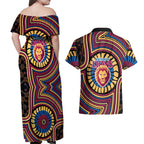 Brisbane Lions Couples Matching Off Shoulder Maxi Dress and Hawaiian Shirt Indigenous Monochrome Dot Art Mascot Style