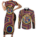 Brisbane Lions Couples Matching Short Sleeve Bodycon Dress and Long Sleeve Button Shirt Indigenous Monochrome Dot Art Mascot Style
