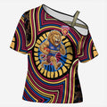 Brisbane Lions Cross Shoulder Shirt Indigenous Monochrome Dot Art Mascot Style