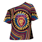 Brisbane Lions Cross Shoulder Shirt Indigenous Monochrome Dot Art Mascot Style