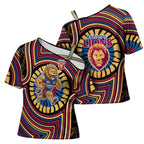 Brisbane Lions Cross Shoulder Shirt Indigenous Monochrome Dot Art Mascot Style