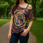 Brisbane Lions Cross Shoulder Shirt Indigenous Monochrome Dot Art Mascot Style