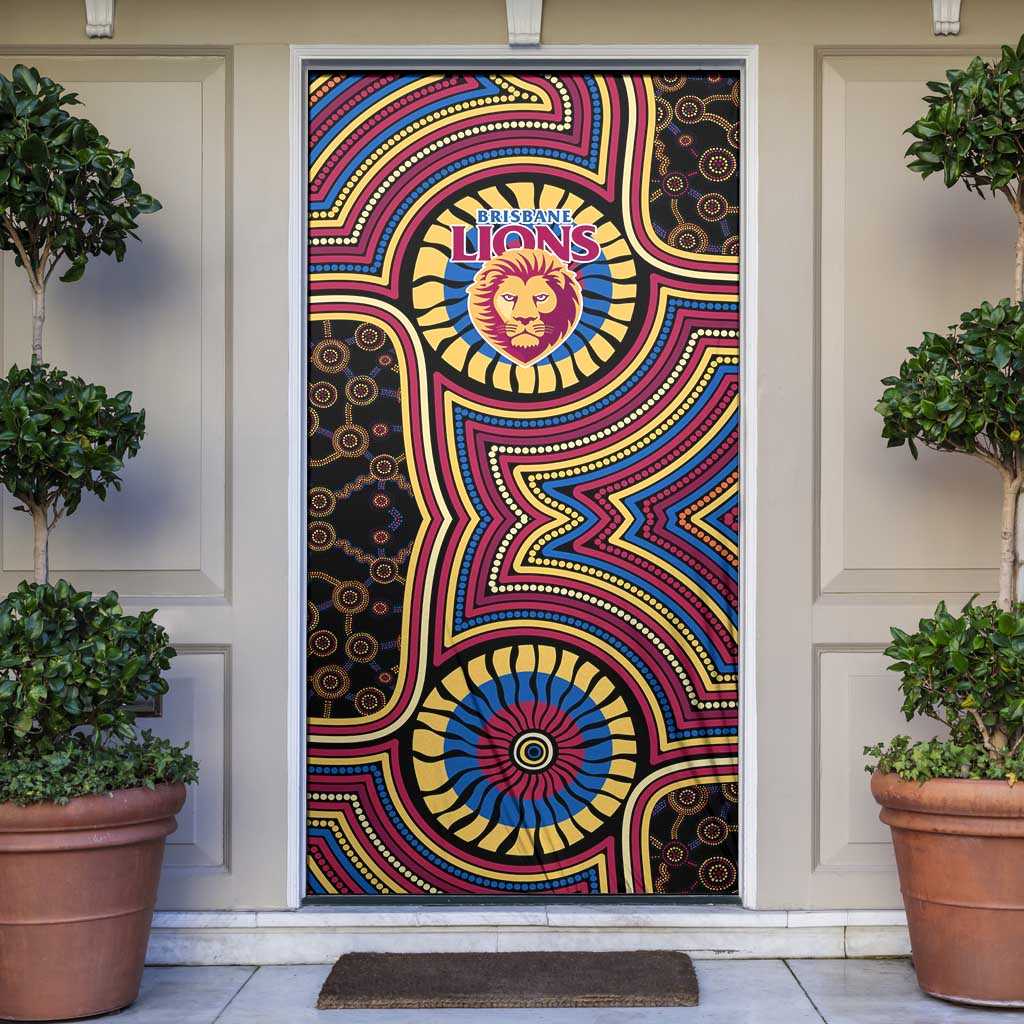 Brisbane Lions Door Cover Indigenous Monochrome Dot Art Mascot Style
