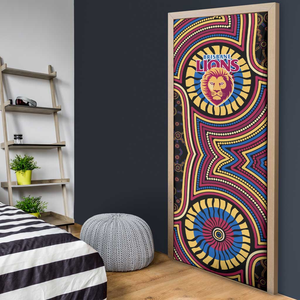Brisbane Lions Door Cover Indigenous Monochrome Dot Art Mascot Style