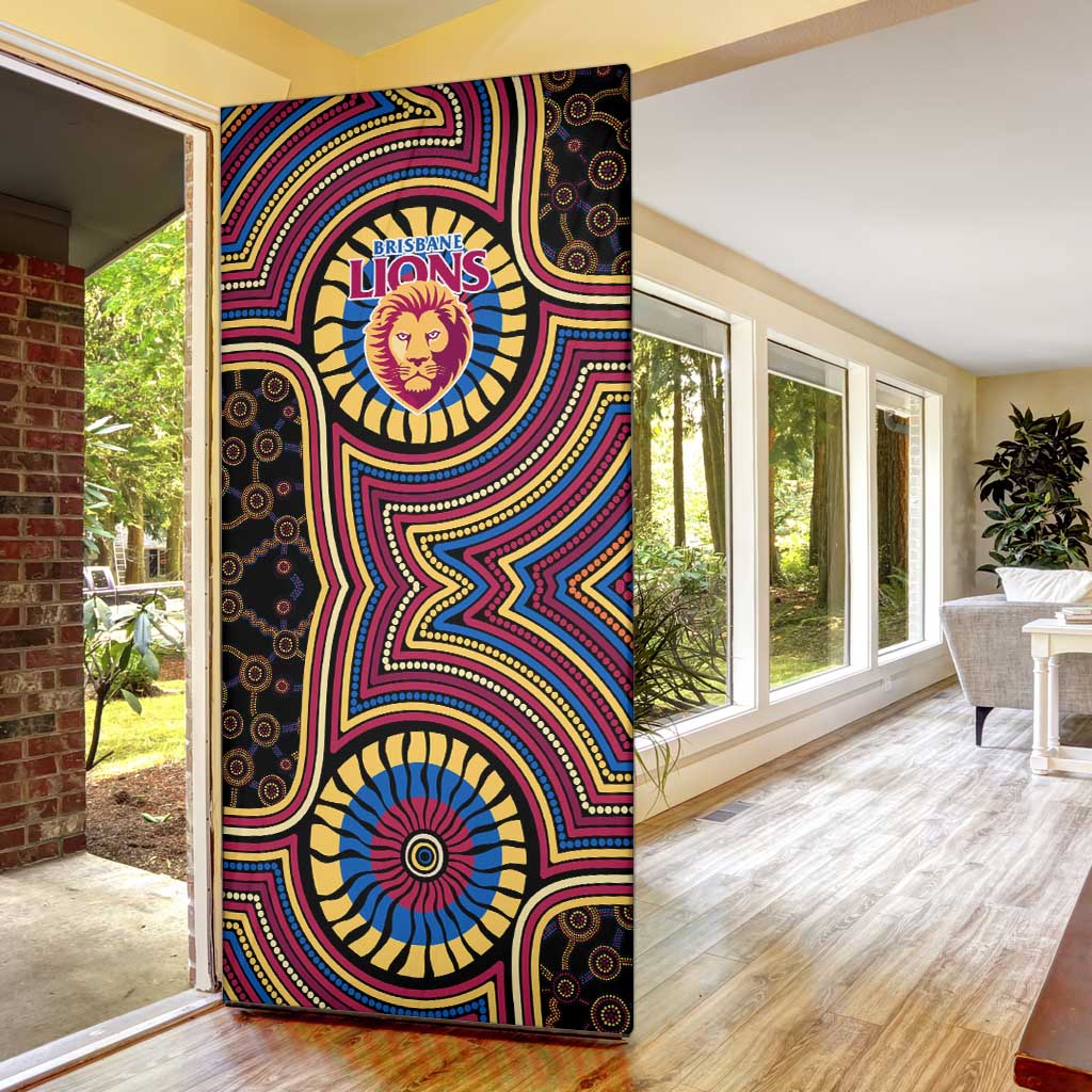 Brisbane Lions Door Cover Indigenous Monochrome Dot Art Mascot Style