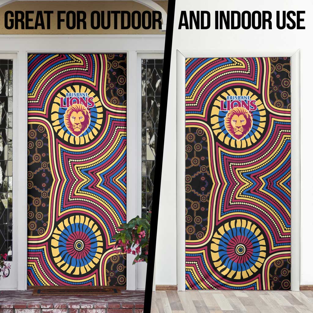 Brisbane Lions Door Cover Indigenous Monochrome Dot Art Mascot Style