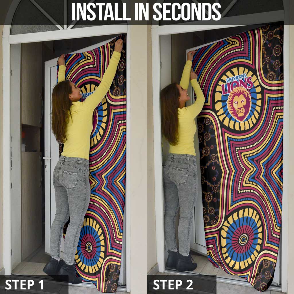 Brisbane Lions Door Cover Indigenous Monochrome Dot Art Mascot Style