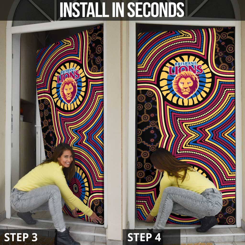 Brisbane Lions Door Cover Indigenous Monochrome Dot Art Mascot Style