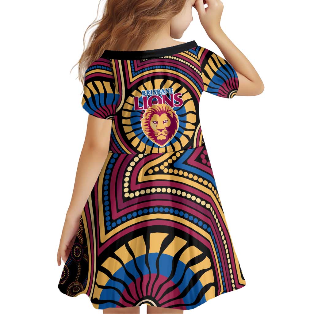 Brisbane Lions Family Matching Long Sleeve Bodycon Dress and Hawaiian Shirt Indigenous Monochrome Dot Art Mascot Style
