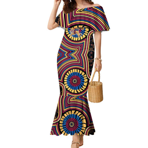 Brisbane Lions Family Matching Mermaid Dress and Hawaiian Shirt Indigenous Monochrome Dot Art Mascot Style
