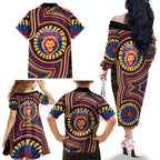 Brisbane Lions Family Matching Off The Shoulder Long Sleeve Dress and Hawaiian Shirt Indigenous Monochrome Dot Art Mascot Style