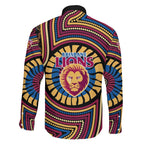 Brisbane Lions Family Matching Off The Shoulder Long Sleeve Dress and Hawaiian Shirt Indigenous Monochrome Dot Art Mascot Style