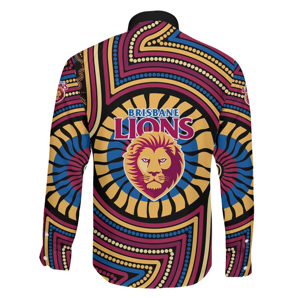 Brisbane Lions Family Matching Off Shoulder Maxi Dress and Hawaiian Shirt Indigenous Monochrome Dot Art Mascot Style