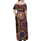 Brisbane Lions Family Matching Off Shoulder Maxi Dress and Hawaiian Shirt Indigenous Monochrome Dot Art Mascot Style