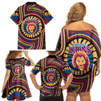 Brisbane Lions Family Matching Off Shoulder Short Dress and Hawaiian Shirt Indigenous Monochrome Dot Art Mascot Style