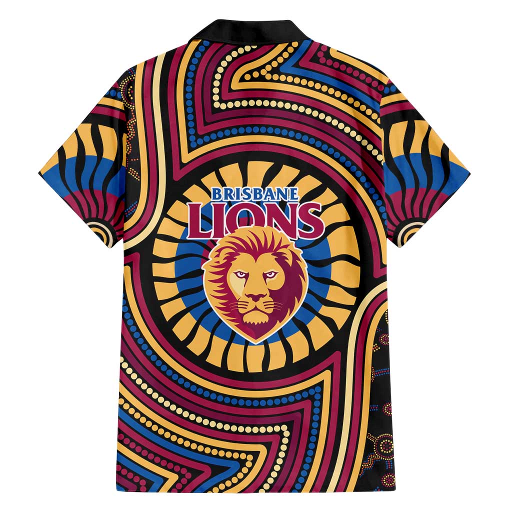 Brisbane Lions Family Matching Off Shoulder Short Dress and Hawaiian Shirt Indigenous Monochrome Dot Art Mascot Style