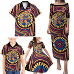 Brisbane Lions Family Matching Puletasi and Hawaiian Shirt Indigenous Monochrome Dot Art Mascot Style