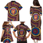Brisbane Lions Family Matching Puletasi and Hawaiian Shirt Indigenous Monochrome Dot Art Mascot Style