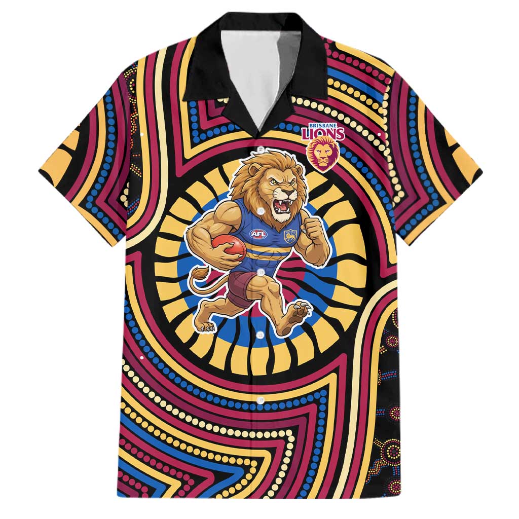 Brisbane Lions Family Matching Puletasi and Hawaiian Shirt Indigenous Monochrome Dot Art Mascot Style