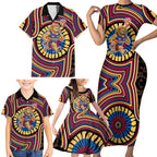 Brisbane Lions Family Matching Short Sleeve Bodycon Dress and Hawaiian Shirt Indigenous Monochrome Dot Art Mascot Style