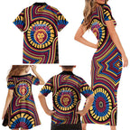Brisbane Lions Family Matching Short Sleeve Bodycon Dress and Hawaiian Shirt Indigenous Monochrome Dot Art Mascot Style