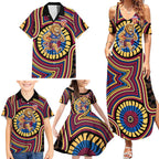 Brisbane Lions Family Matching Summer Maxi Dress and Hawaiian Shirt Indigenous Monochrome Dot Art Mascot Style