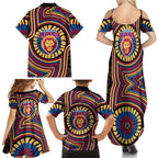 Brisbane Lions Family Matching Summer Maxi Dress and Hawaiian Shirt Indigenous Monochrome Dot Art Mascot Style