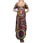 Brisbane Lions Family Matching Summer Maxi Dress and Hawaiian Shirt Indigenous Monochrome Dot Art Mascot Style